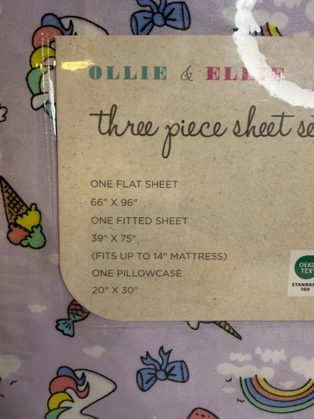 Ollie & Ellie Unicorn Rainbow Twin Sheet Set 3pc Girls Bedding Cute NWT